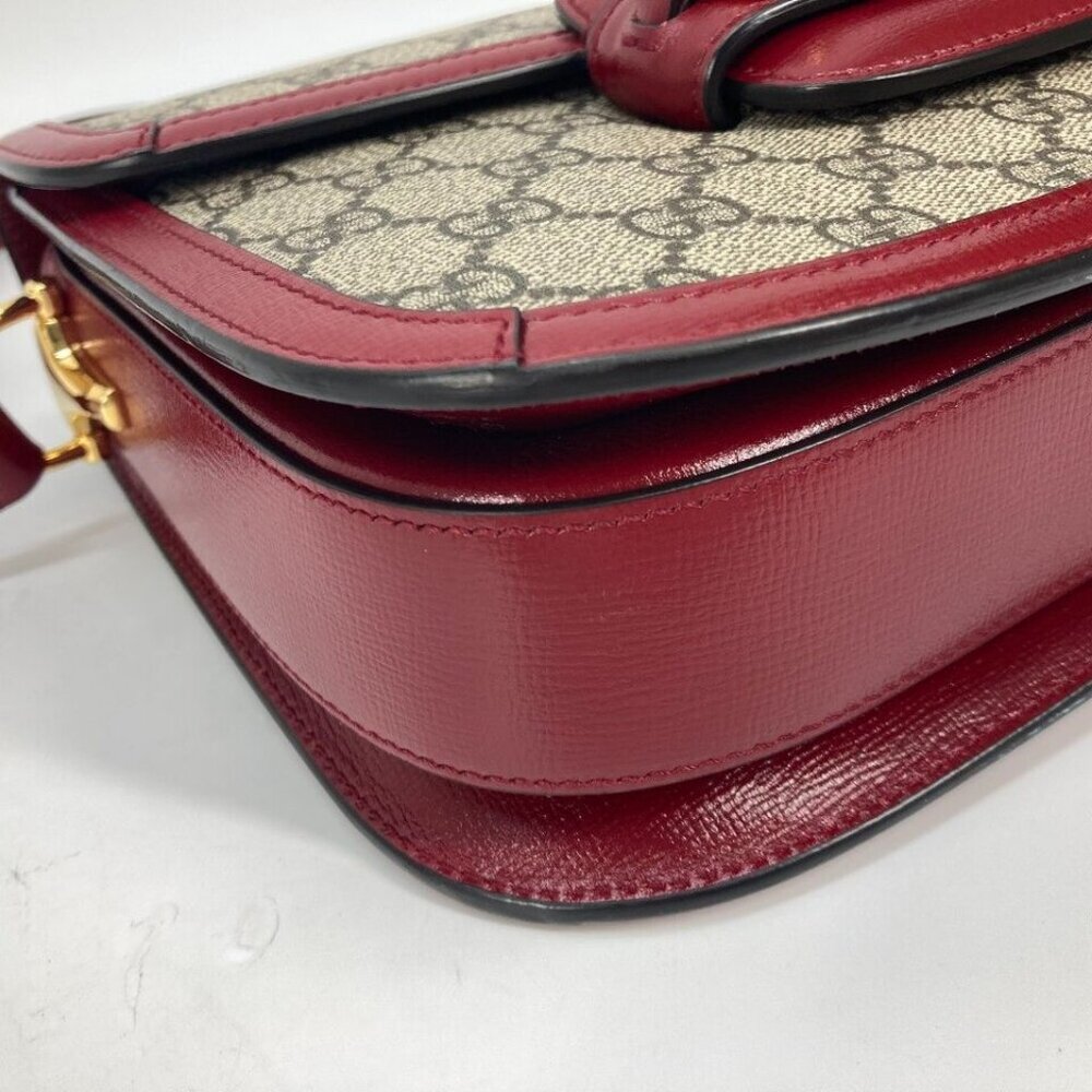 GUCCI 602204 GG Supreme Horsebit 1955 bag Shoulder Bag GG Supreme Beige/Red - Picture 14 of 16